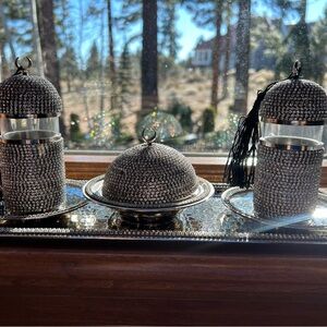 Elegant Silver Drinkware Set with Crystal Detailing